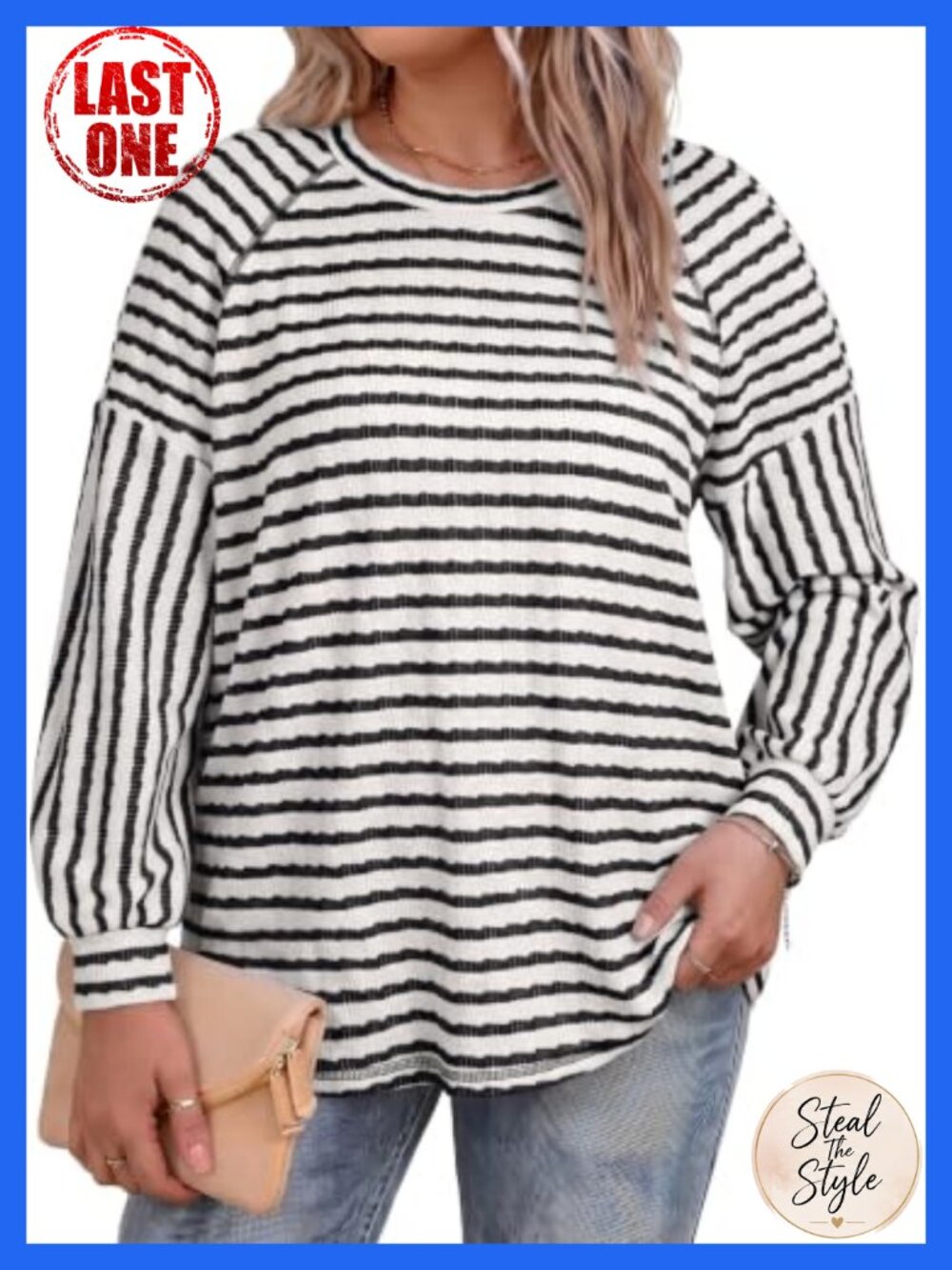 Plus Size Striped Long Sleeve Tunic Top Women Crew Neck Raglan Stretch